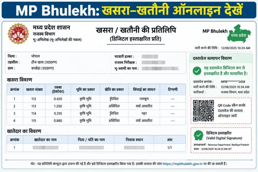MP Bhulekh Digital Land Record Sample